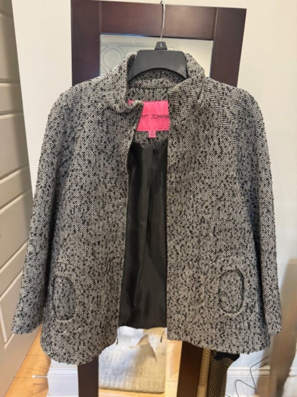 Betsy Johnson Tweed Black & Gray Coat Jacket - Size M